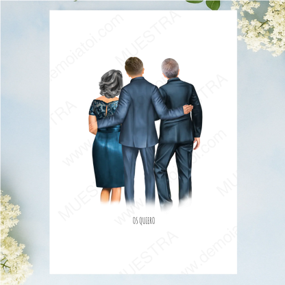 lámina personalizada con ilustración de familia para boda