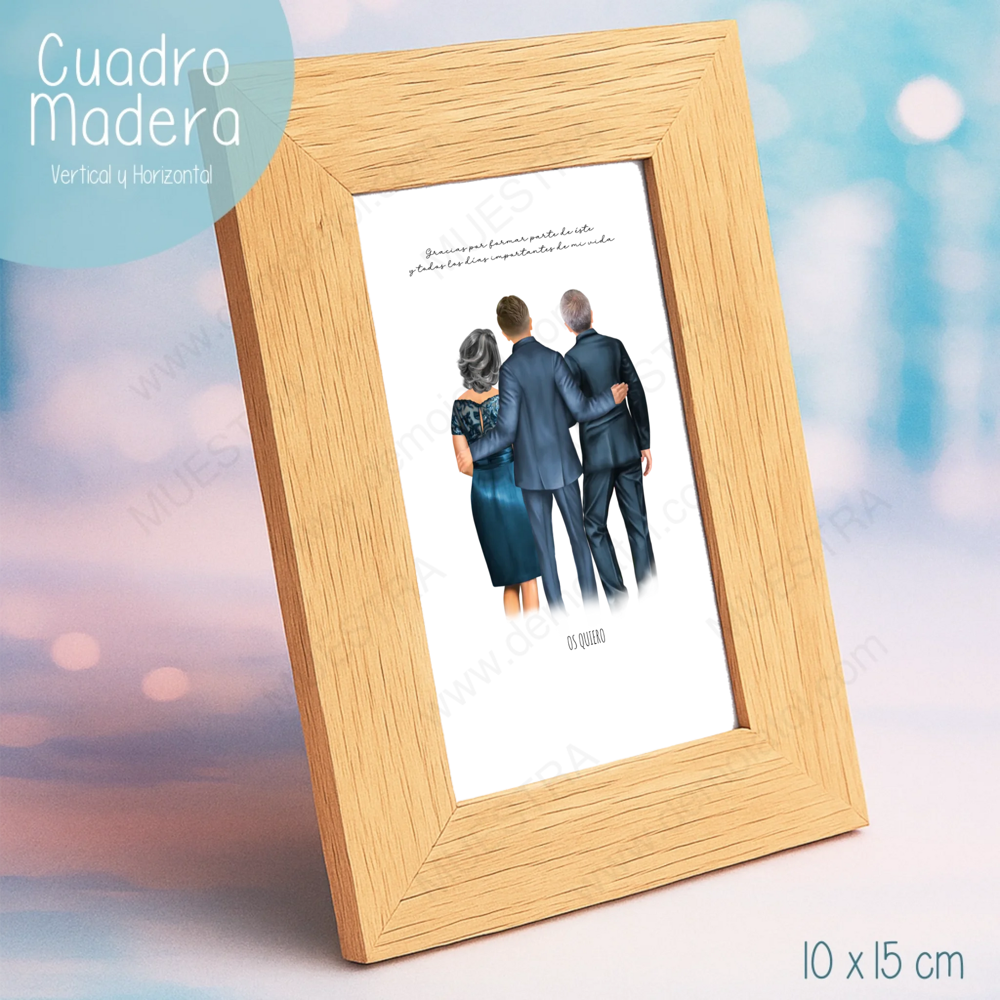 marco personalizado con ilustración de familia para boda