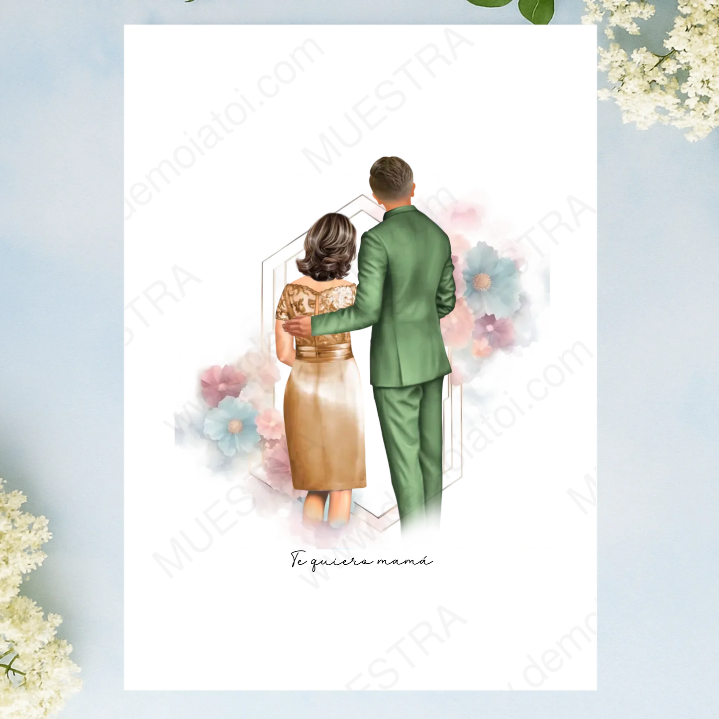 lámina impresa personalizada con ilustración de familia para boda