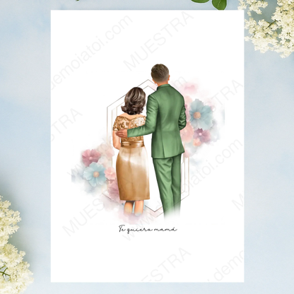 lámina impresa personalizada con ilustración de familia para boda