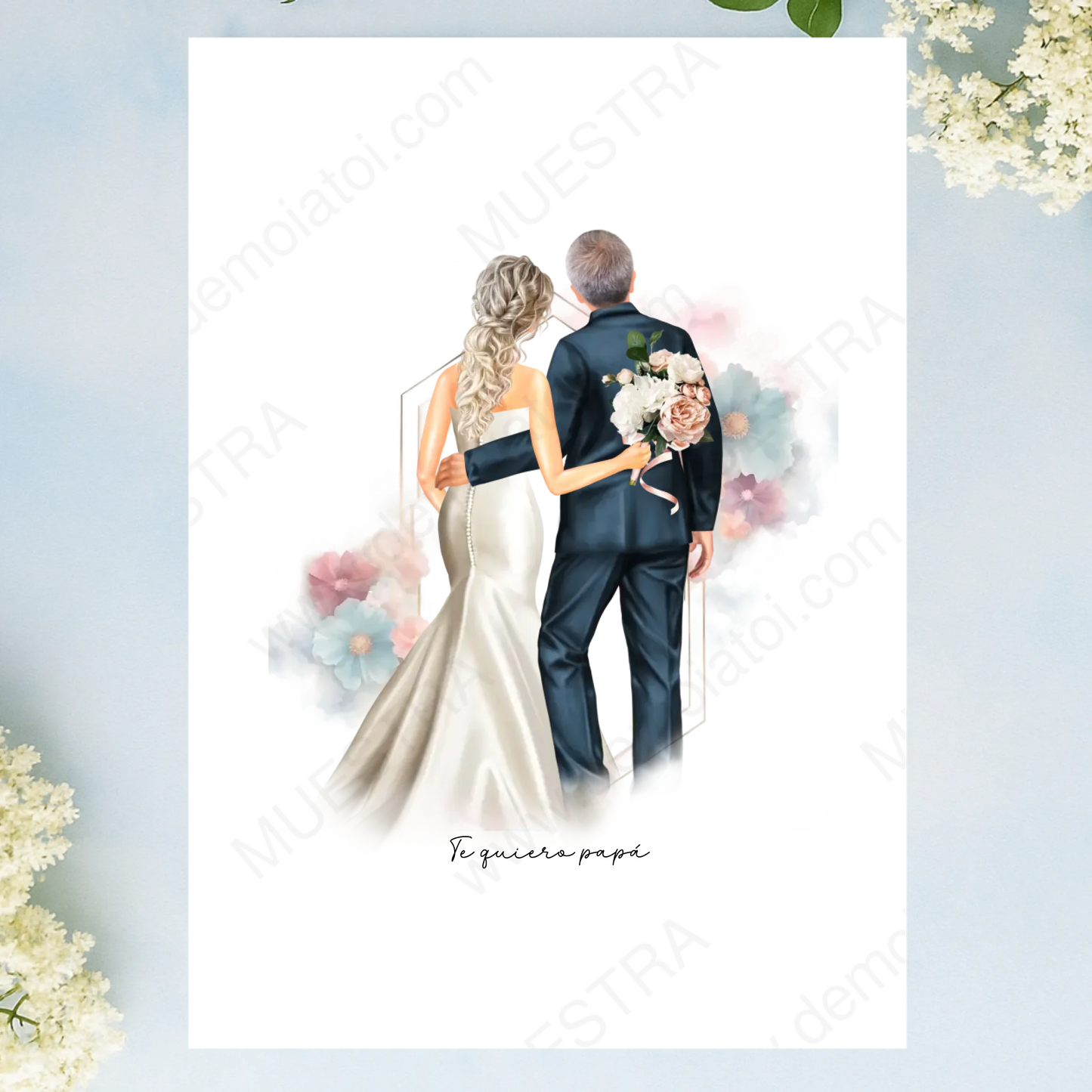 lámina personalizada con ilustración de familia para boda