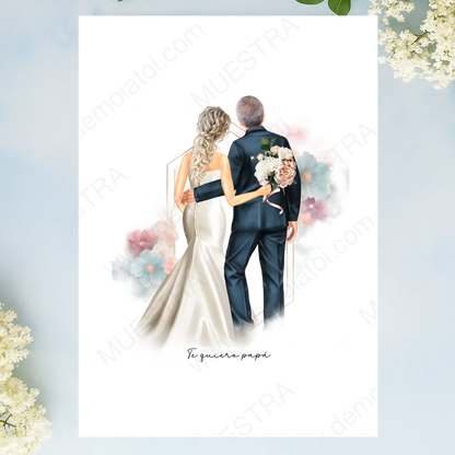 lámina personalizada con ilustración de familia para boda