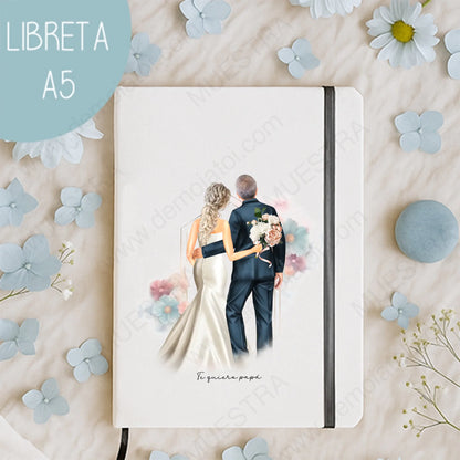 libreta personalizada con ilustración de familia para boda