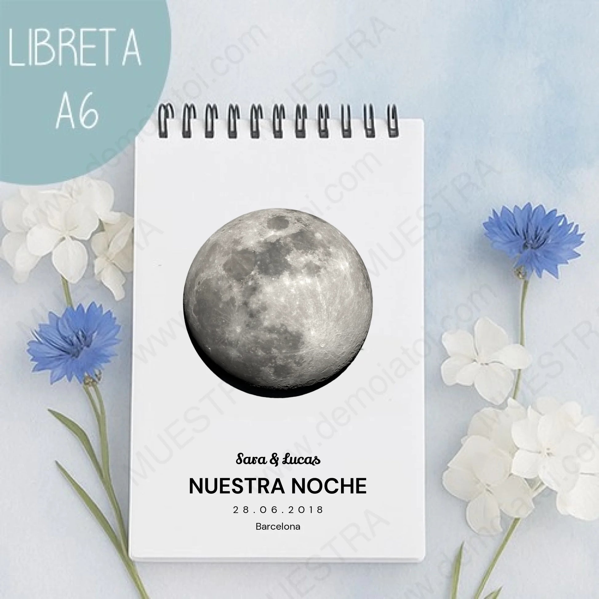 Libreta personalizada con fase lunar para parejas