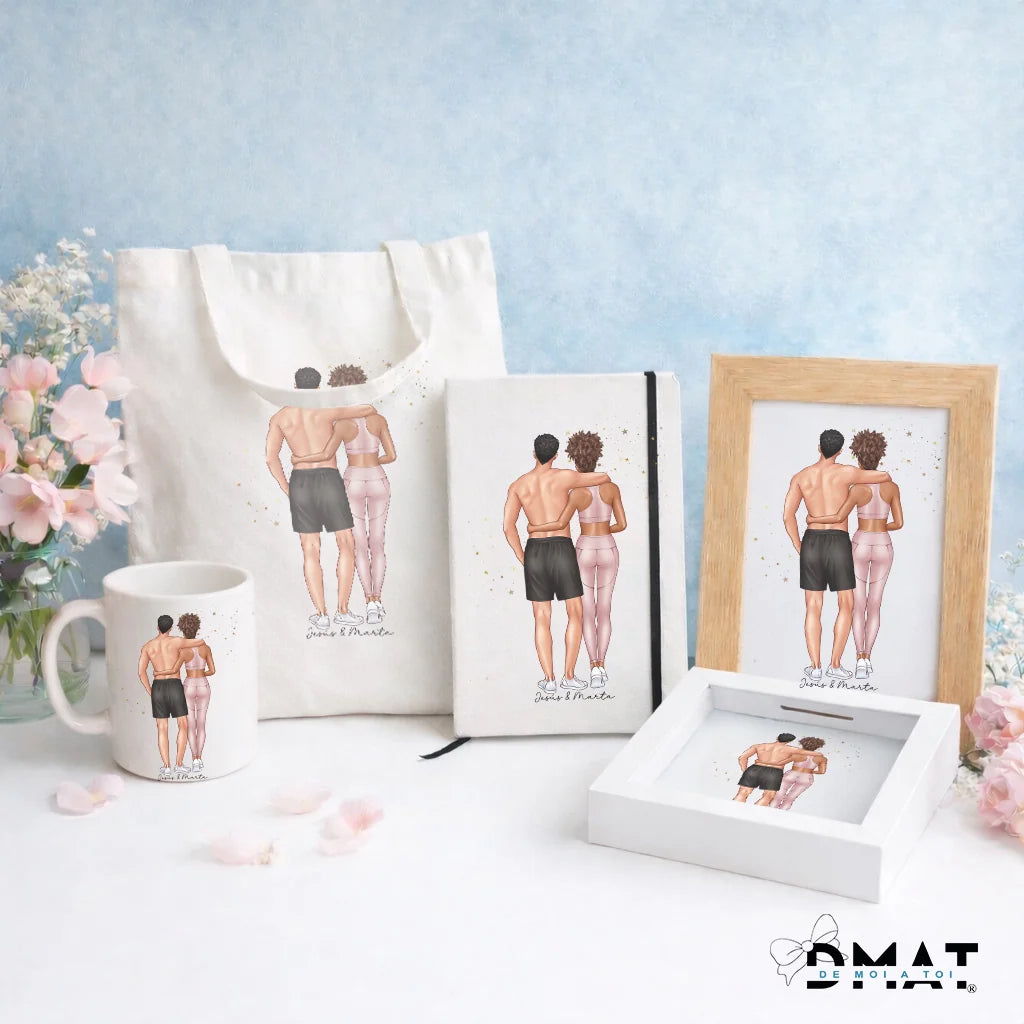 Regalos personalizados con ilustración de pareja deportista Fitness