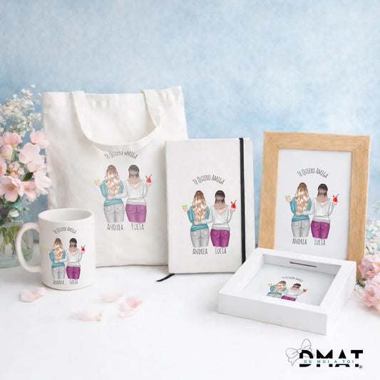 Regalos personalizados con ilustración de amigas, mejores amigas y hermanas