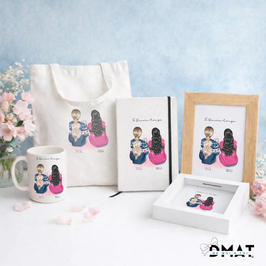 Regalos personalizados con ilustración de mejores amigas con jerseys de invierno