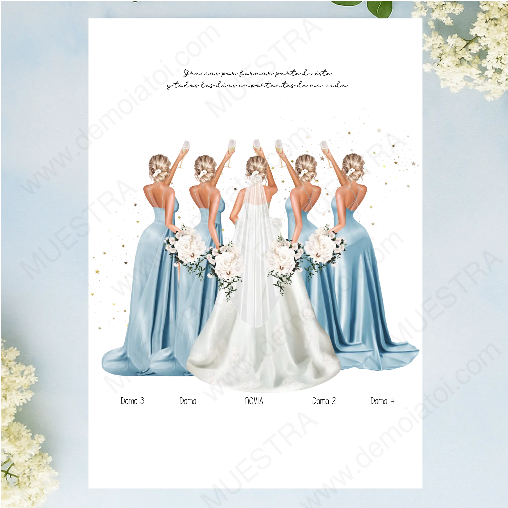 ilustración personalizada damas de honor