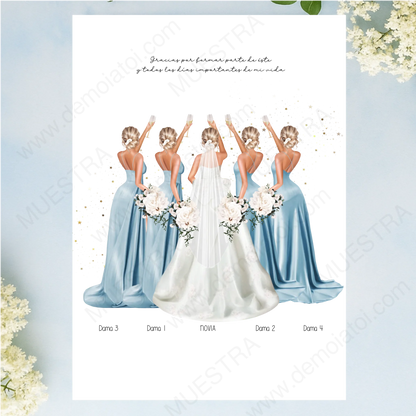 ilustración personalizada damas de honor