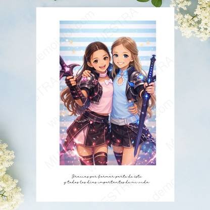 lámina impresa con ilustración personalizada estilo kpop a partir de foto