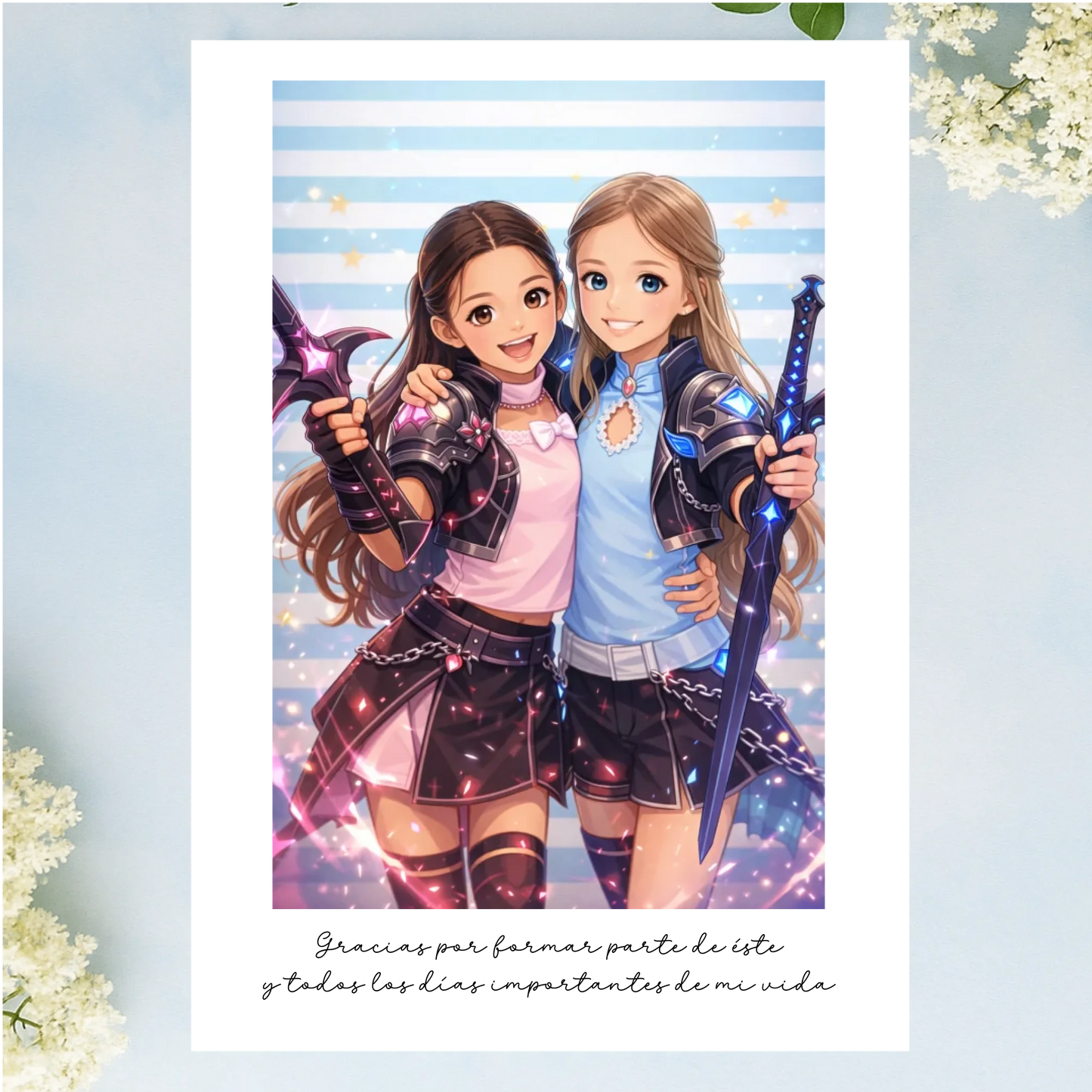 lámina impresa con ilustración personalizada guerreras kpop a partir de fotografía