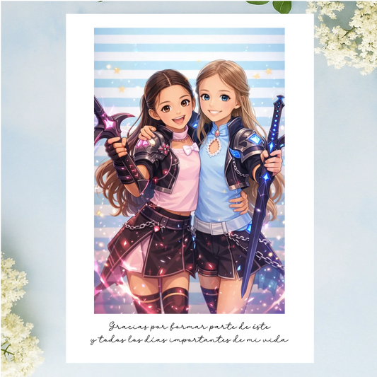 lámina impresa con ilustración personalizada guerreras kpop a partir de fotografía