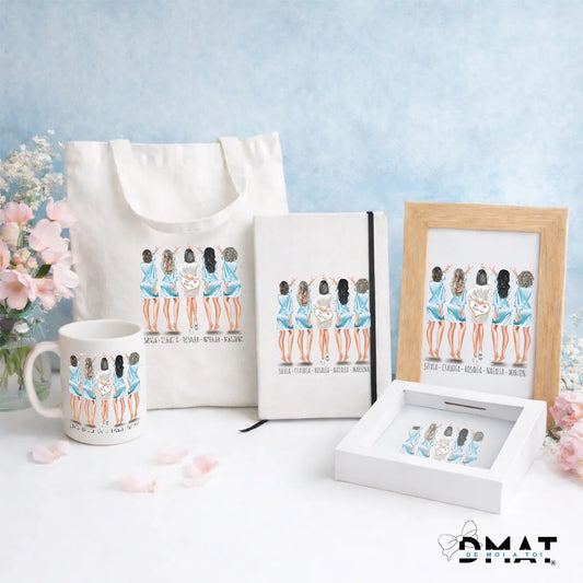 Regalos personalizados con ilustración de Damas de Honor en pre-boda con bata