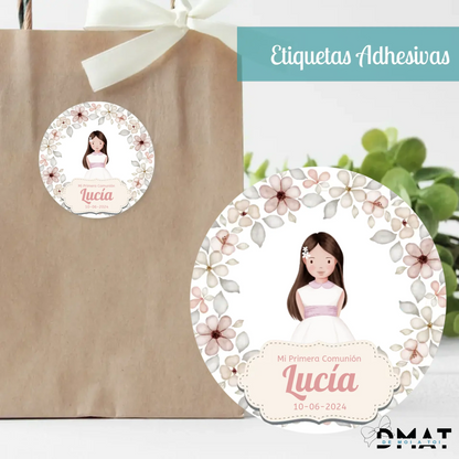 Tarjetas y etiquetas de regalo con dibujo comunión niña (Pack 10 uds)