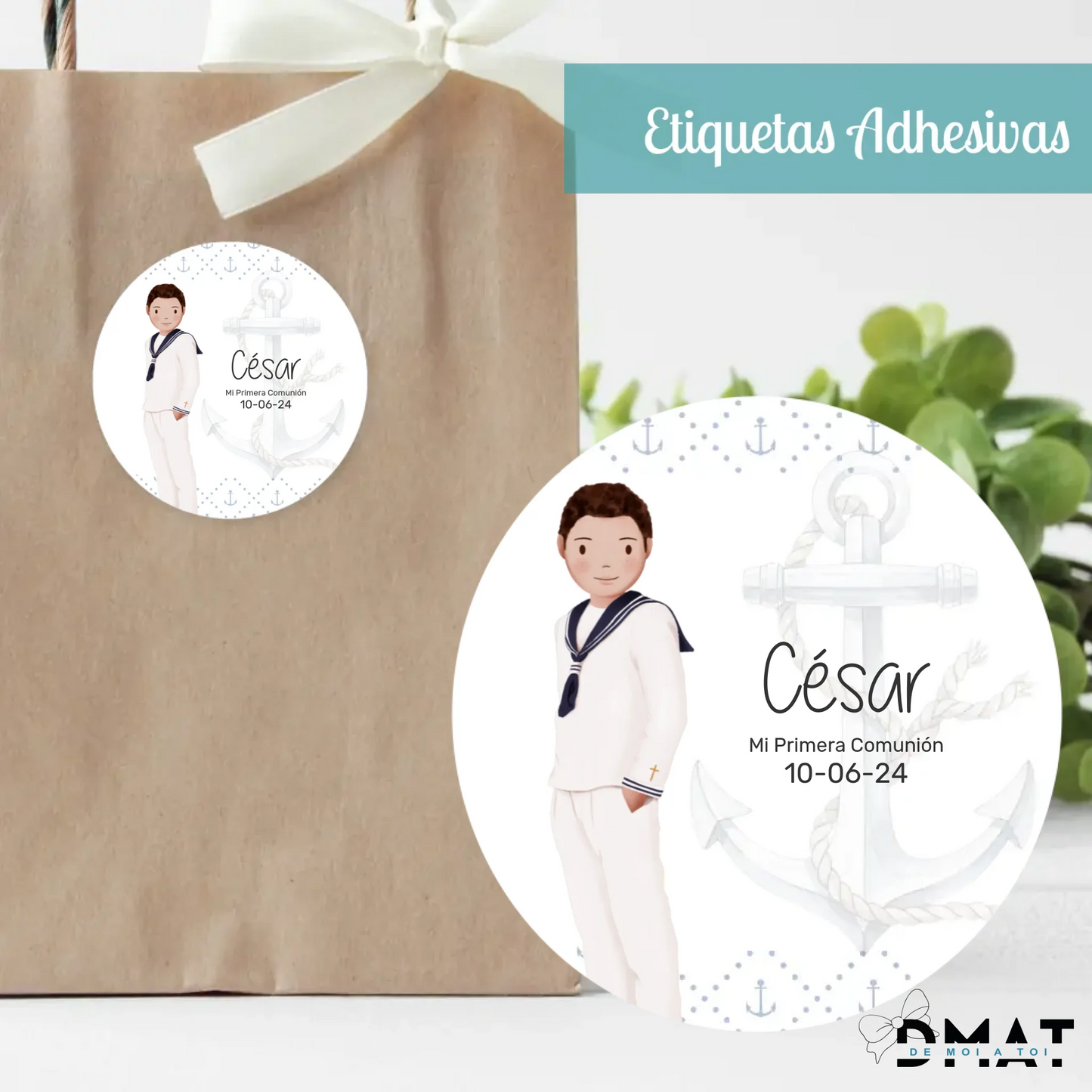 Tarjetas y etiquetas de regalo con dibujo comunión niño (Pack 10uds)