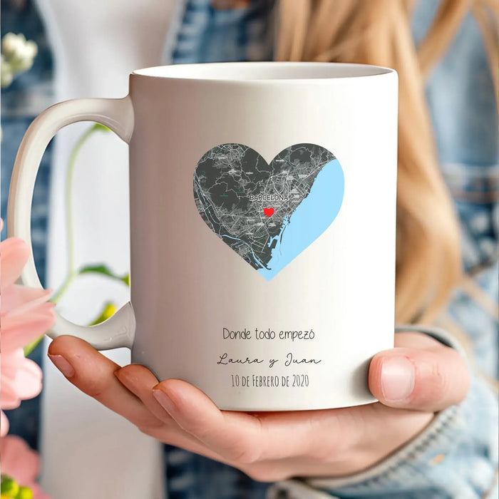 Taza personalizada con coordenadas GPS – Regalo romántico “Donde todo empezó”