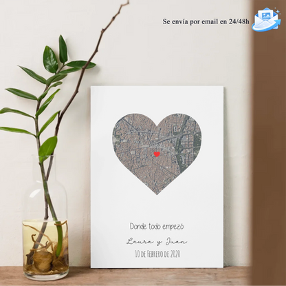 Diseño imprimible de mapa de coordenadas gps para enamorados