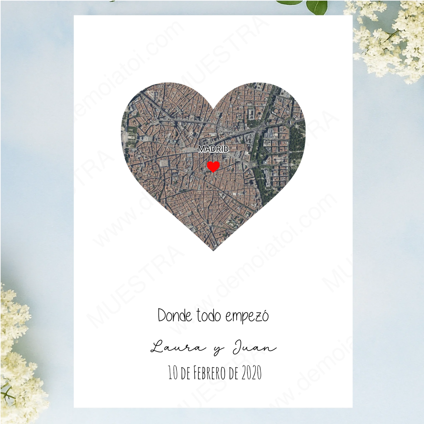 Lámina personalizada A4 con mapa gps para enamorados