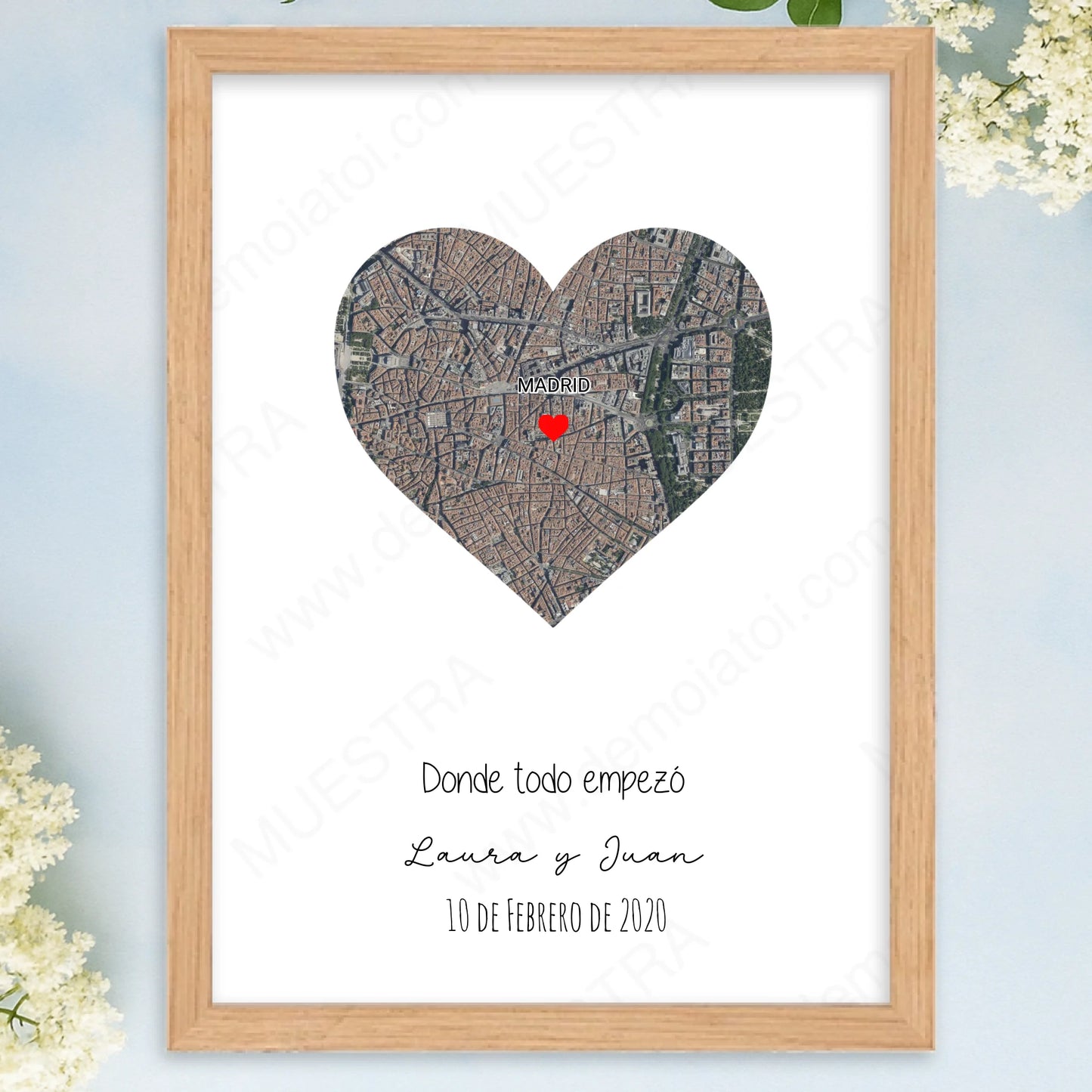 cuadro personalizado corazón mapa enamorados