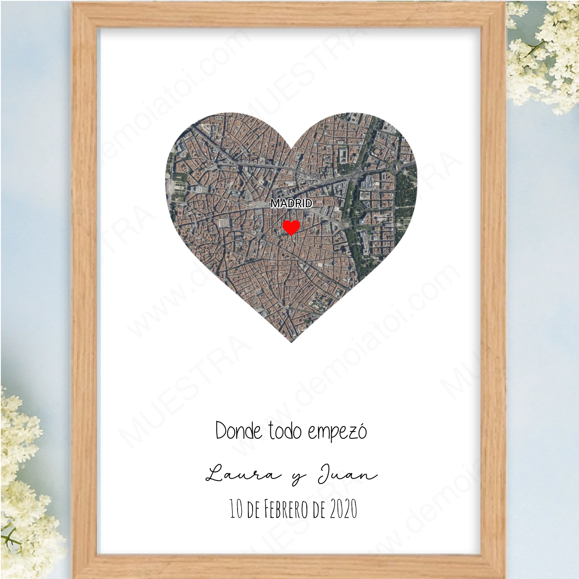 Cuadro personalizado para enamorados con mapa de coordenadas
