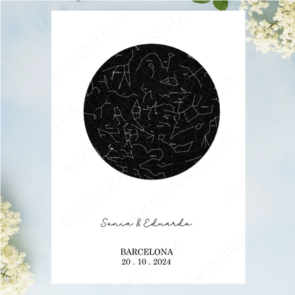 Cuadro personalizado para enamorados con mapa estelar