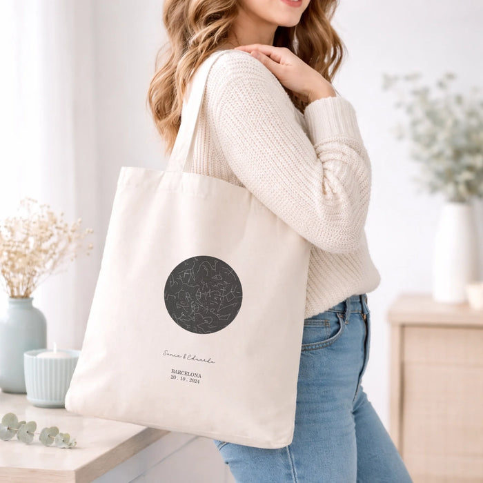 Bolsa tote personalizada mapa estelar – Regalo romántico para enamorados o nacimiento