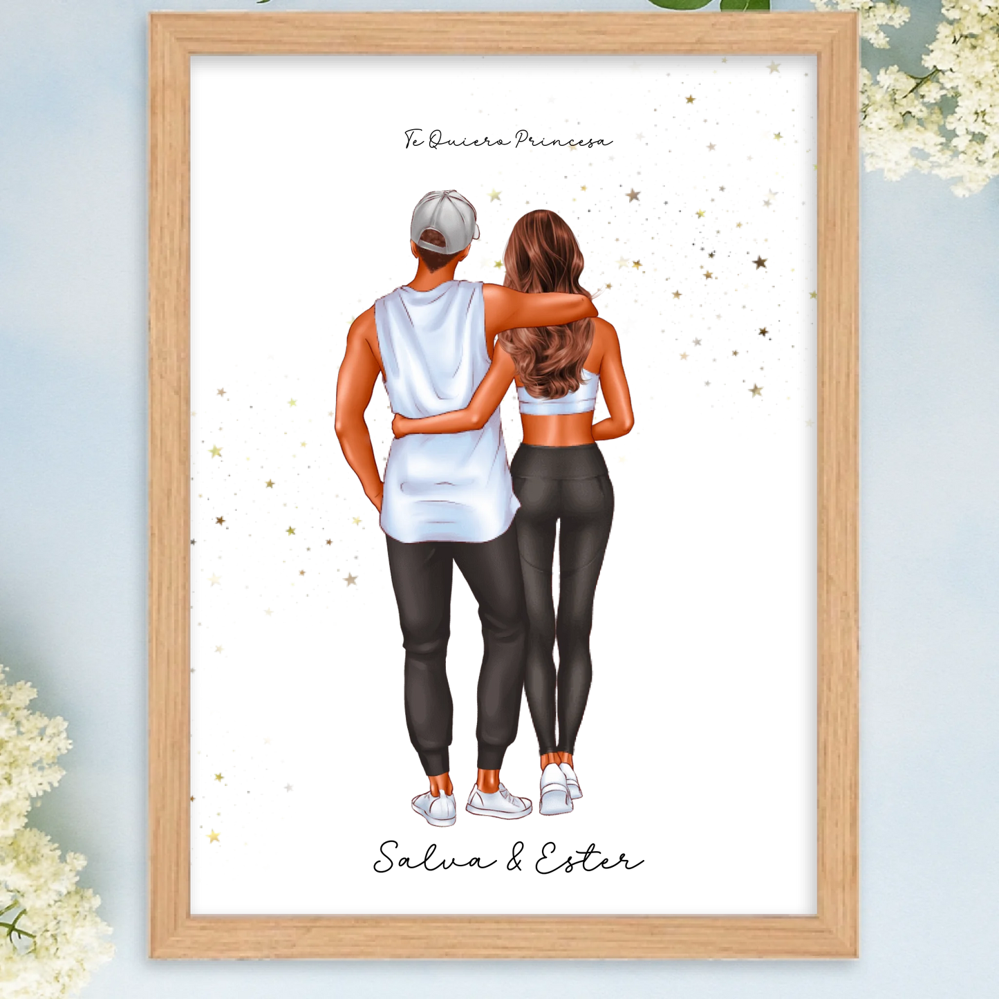 Lámina o cuadro personalizado pareja fitness – Regalo con ilustración deportiva y nombre