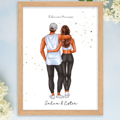 Lámina o cuadro personalizado pareja fitness – Regalo con ilustración deportiva y nombre