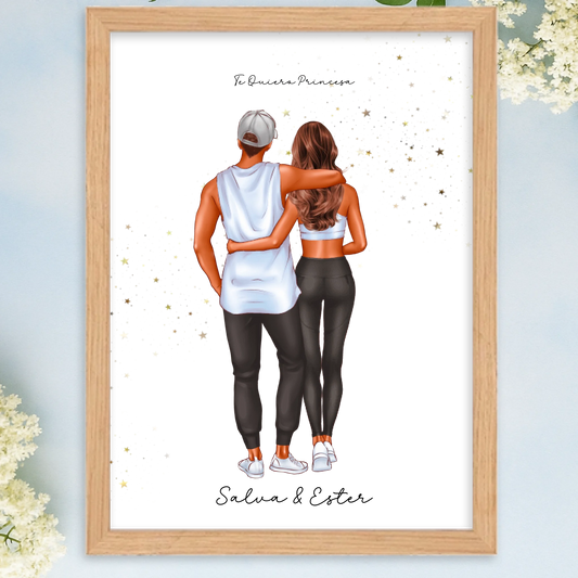 Lámina o cuadro personalizado pareja fitness – Regalo con ilustración deportiva y nombre