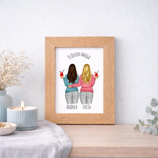 Cuadro o lámina personalizada para amigas y hermanas estilo cóctel – Regalo con ilustración y nombre