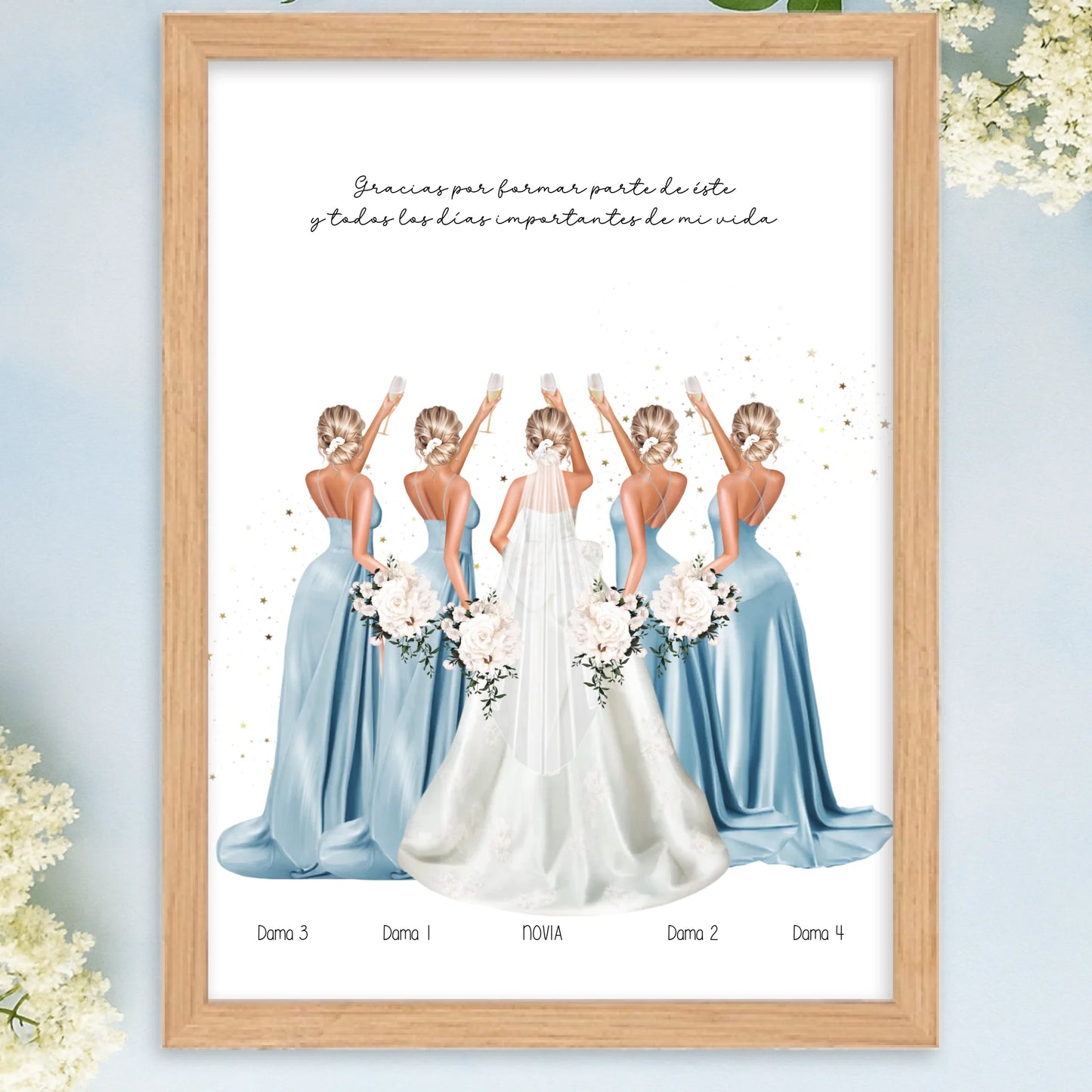 Cuadros y láminas personalizados con  ilustración de boda - Damas de honor vestidos 1/10 damas