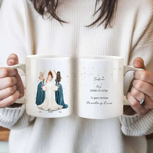 Taza personalizada con ilustración de boda - Damas de honor 1/10- Vestidos