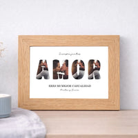 Cuadro personalizado AMOR con fotos y nombres – Regalo romántico con marco (A5 A4 A3)