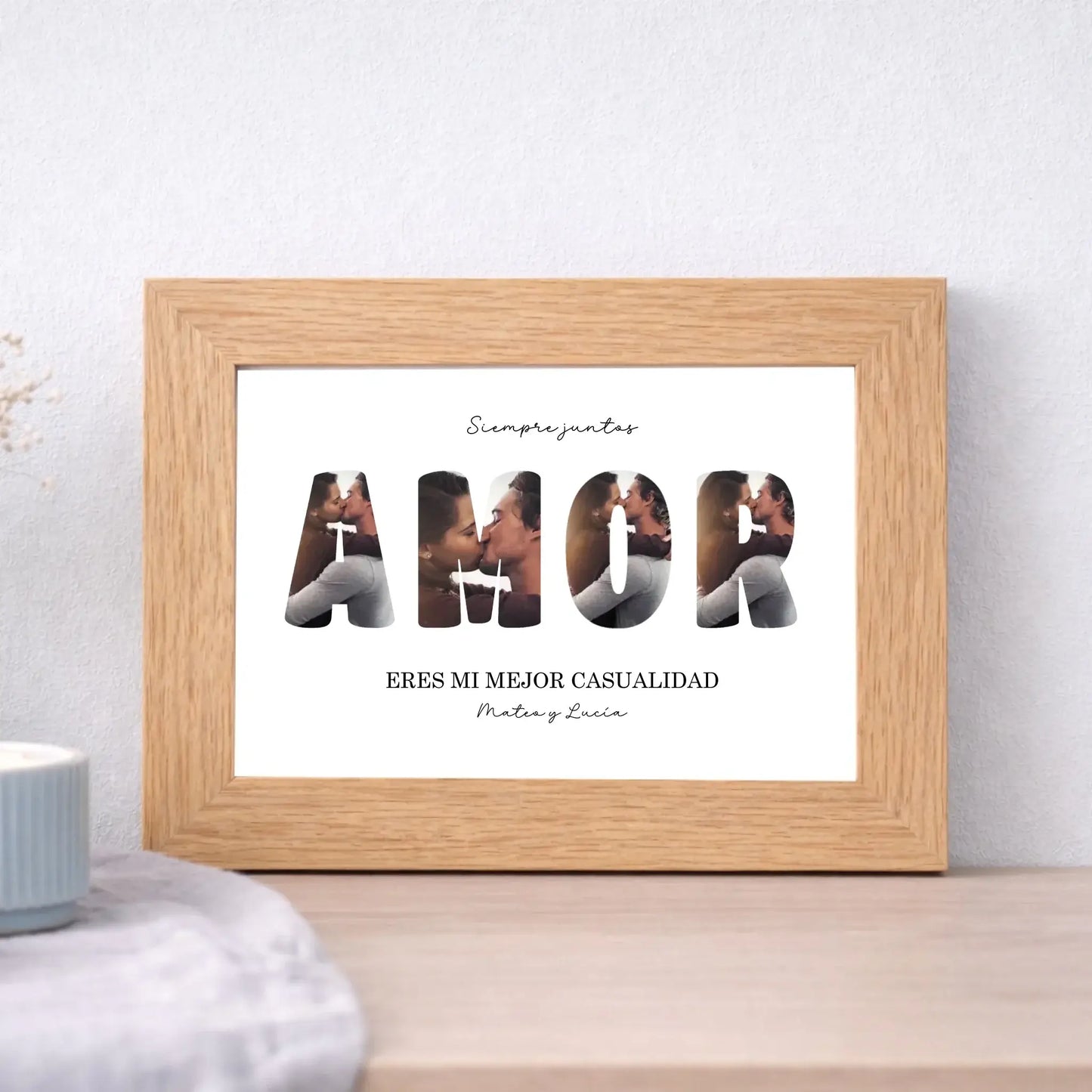 Cuadro personalizado AMOR con fotos y nombres – Regalo romántico con marco (A5 A4 A3)