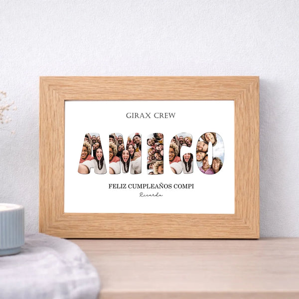 Cuadro personalizado para amigo con fotos y nombres – Regalo con marco (A5 A4 A3)