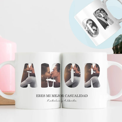 Taza personalizada con fotos y nombre – Regalo romántico para enamorados AMOR