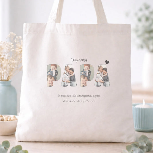 Bolsa tote personalizada con fotos y nombre – Regalo original para papá