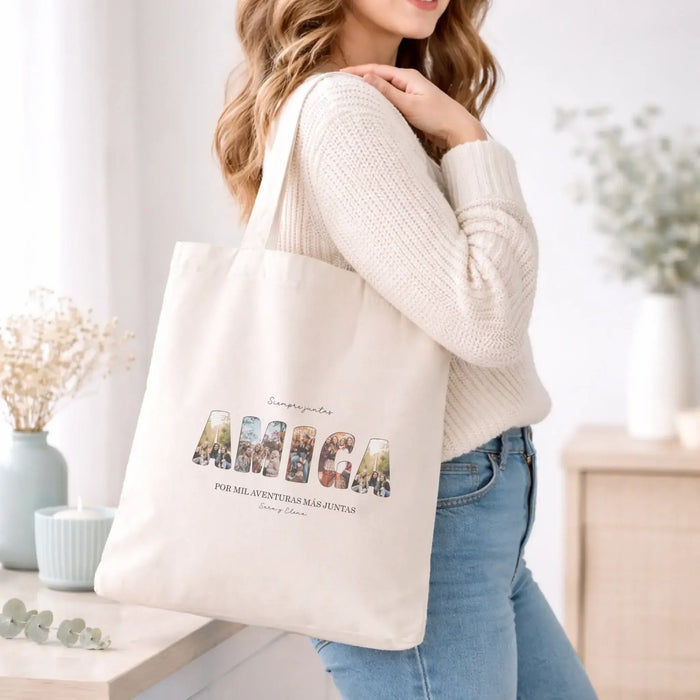 Bolsa tote personalizada con fotos y nombre – Regalo original para amigas