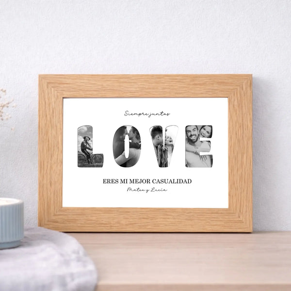 Cuadro personalizado LOVE con fotos y nombres – Regalo romántico con marco (A5 A4 A3)