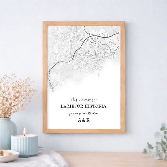 Lámina o cuadro personalizado con mapa de ubicación minimalista – Regalo con nombre
