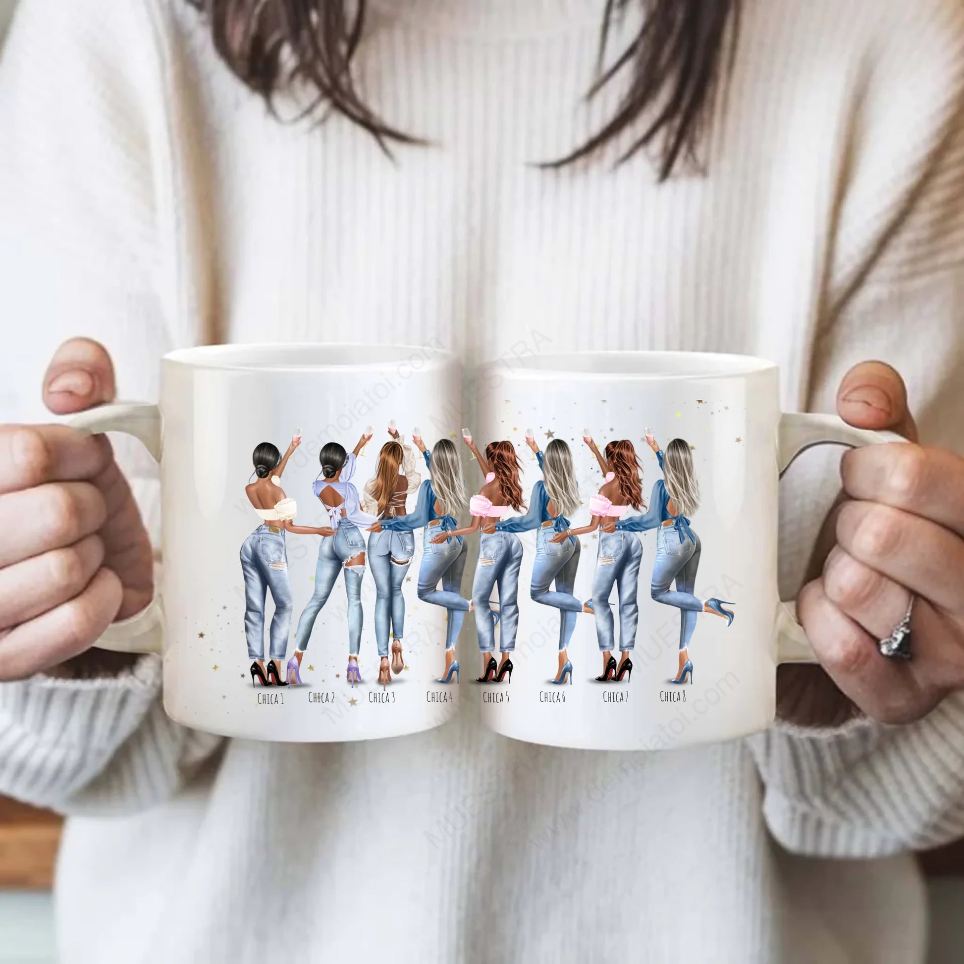 taza personalizada ilustración grupo de amigas