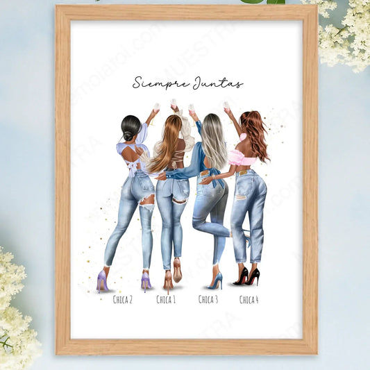 Cuadro personalizado grupo amigas con ilustración