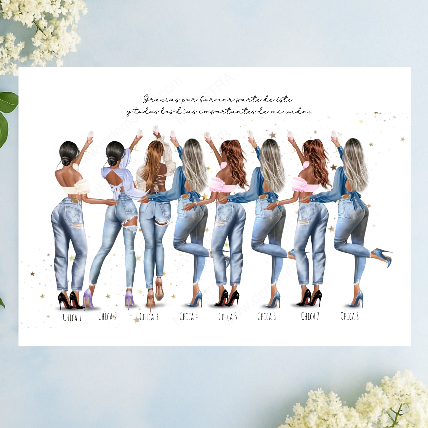 lamina personalizada ilustración grupo de muchas amigas