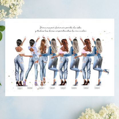 lamina personalizada ilustración grupo de muchas amigas
