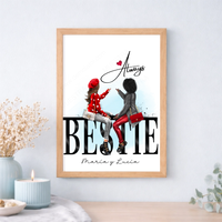 Cuadro o lámina personalizada para mejores amigas estilo cartel – Regalo con ilustración y nombre