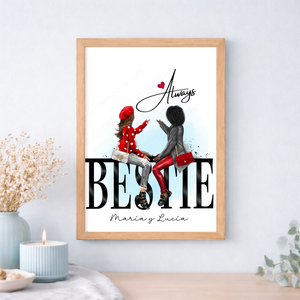 Cuadro o lámina personalizada para mejores amigas estilo cartel – Regalo con ilustración y nombre
