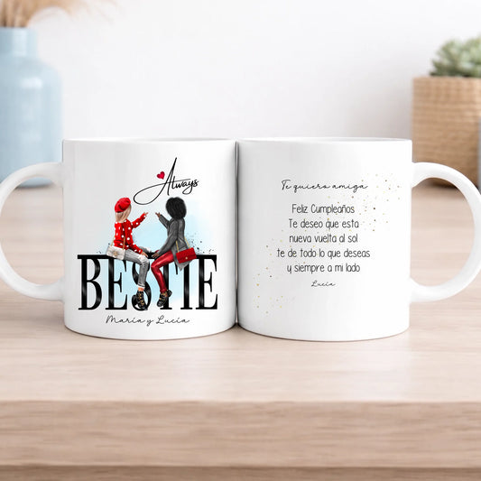 Taza personalizada para mejores amigas con nombre – Regalo con ilustración estilo cartel