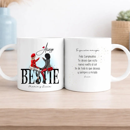 Taza personalizados con ilustración de mejores amigas - Cartel