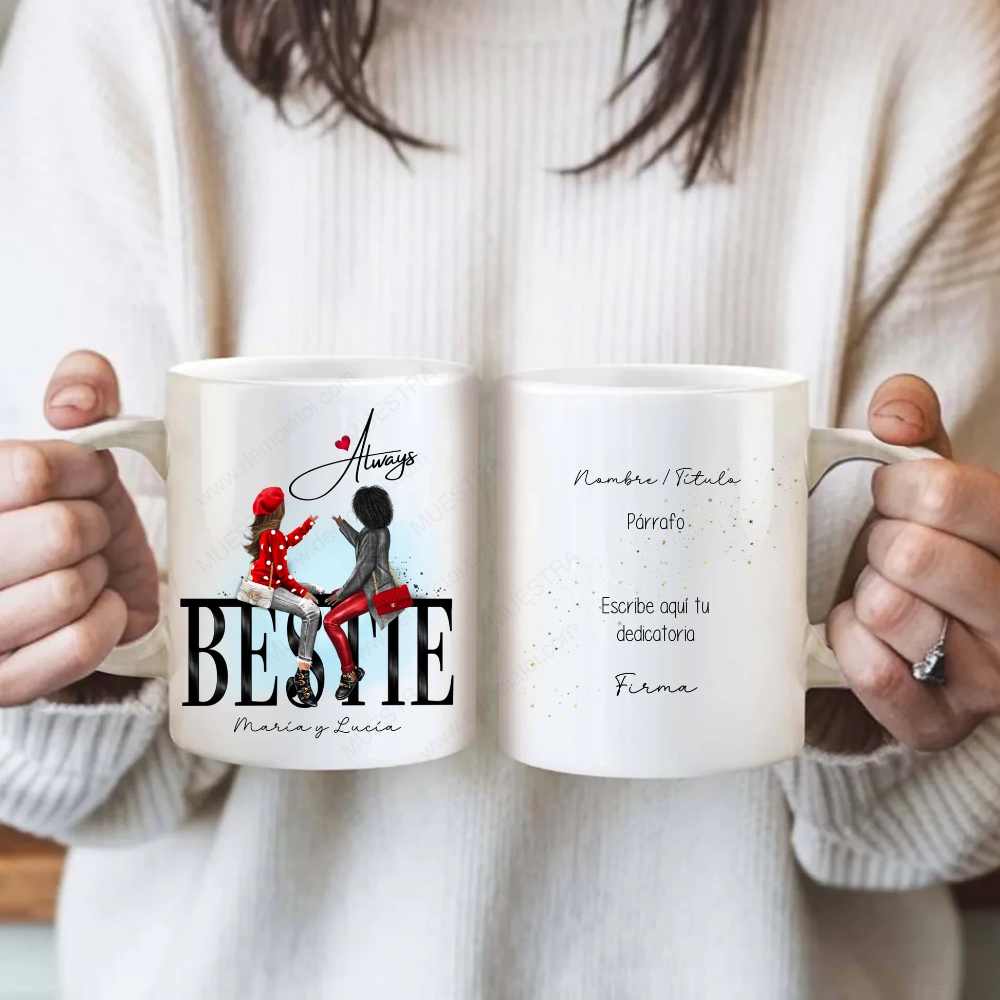 taza personalziada besties con dedicatoria y dibujo
