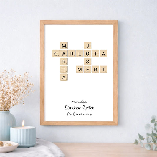 Cuadro o lámina personalizada estilo Scrabble con nombres – Regalo elegante